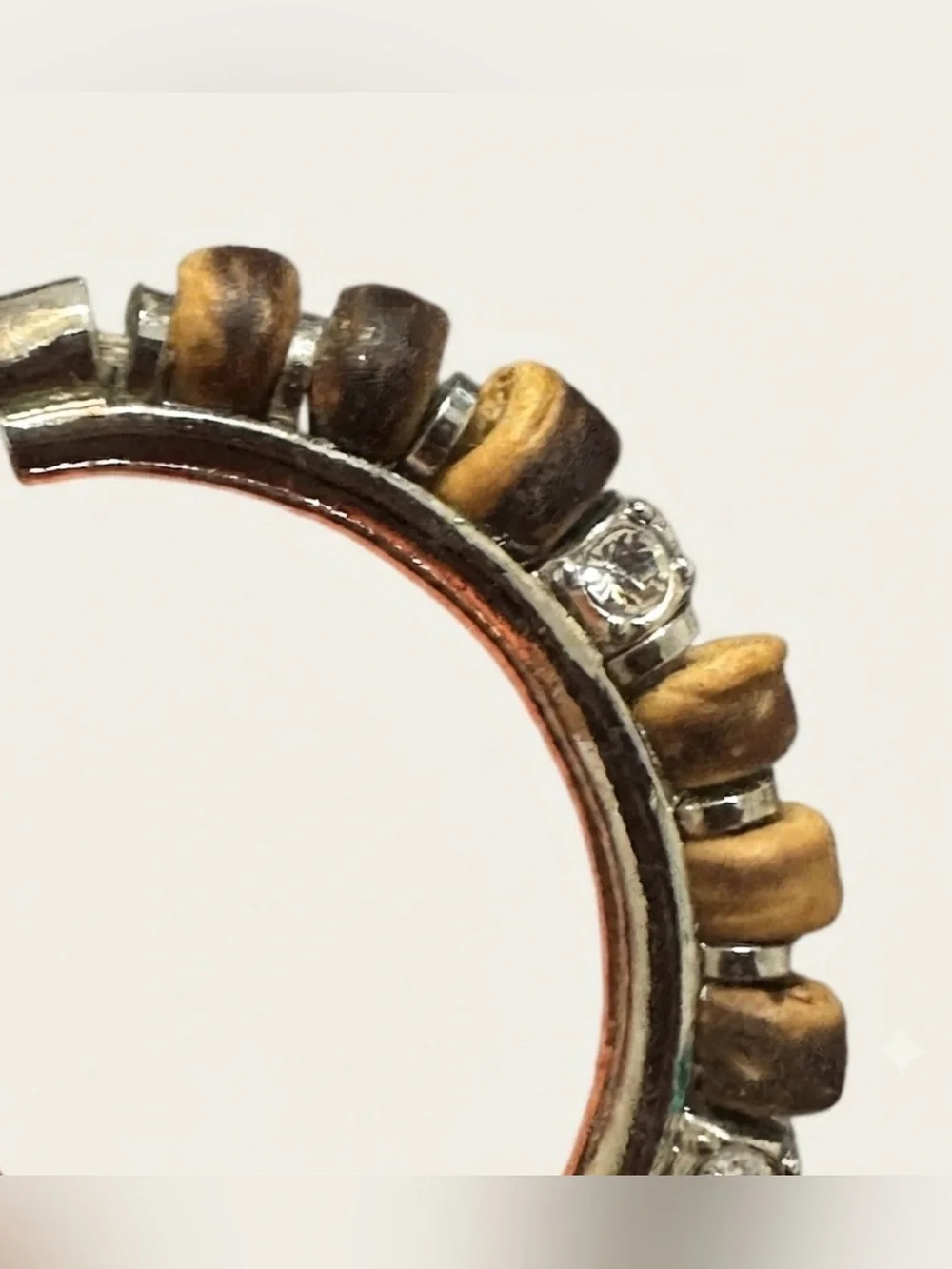 Authentic Givenchy 925 Silver Wood Bead Rhinestone Half Hoop Earrings Y2K